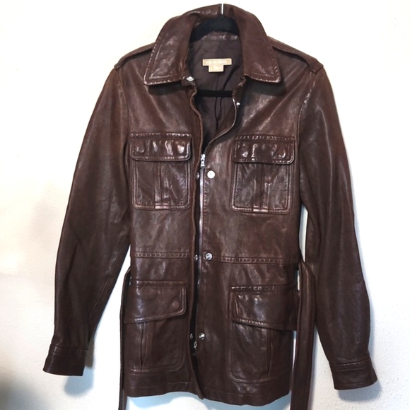 Michael Kors Genuine Leather Java Brown Belted Made in Italy Jacket Size 4 EUC!! - Picture 4 of 15